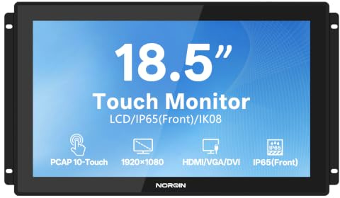 NORQIN 18,5 Monitor Touch Screen Industriale Incorporato IP65-1920×1080,Cornice Aperta,Touch Capacitivo a 10 Puntate,Display LCD,VESA,Porte HDMI/VGA/DVI/USB,per Automazione,Chiosco,CNC e HMI
