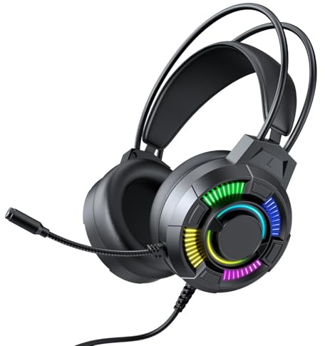 Ldabrye Casques de jeu USB avec effets LED et microphone à réduction du bruit Design ergonomique pour PC et ordinateur portable Compatibilité casque LED
