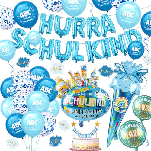 iZoeL Einschulung Deko Junge Schulkind Girlande Schultüte Folienballons