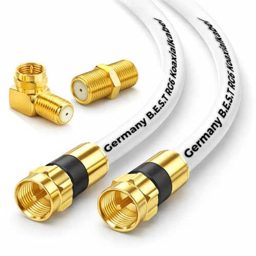 SAT Antennenkabel 10m Koaxialkabel 135 dB Class A+ TV Kabel 4K vergoldet | 135 dB Class A+, 90° Winkelstecker & F-Verbinder inklusive, vergoldete Anschlüsse für TV, SAT, Receiver, Router und Modem
