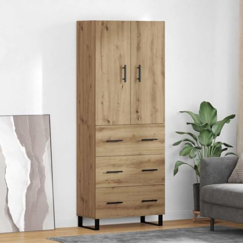 XHNIFBN Hoch Sideboard Artisan Eiche 69,5x34x180 cm Engineered Wood Glas Modern Robust Flur Schlafzimmer Wohnzimmer Highboard