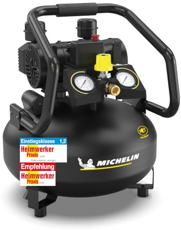MICHELIN Silent Kompressor MX POP AIR 22-1,5 | 8bar | 22 Liter | Leisekompressor mit 59dB(A) LpA | Ölfrei I Ansaugleistung von 210 L/min