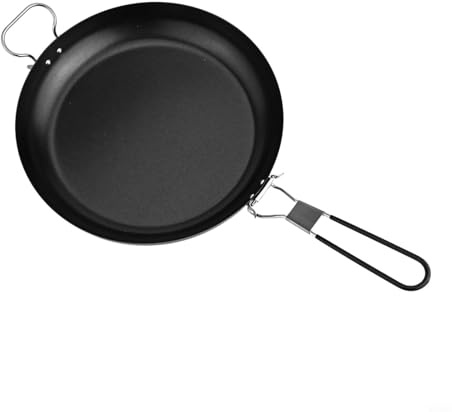 Poêle de camping antiadhésive avec poignée pliable – Batterie de cuisine d'extérieur en fer pour randonnée, pique-nique, barbecue – Poêle légère avec sac de rangement – Noir (30,5 cm)