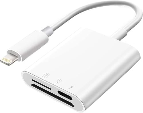 SD Card Reader for iPhone 14, SD Card Adapter with MicroSD/SD Dual Slot, Lightning Camera Card Reader Adapter, OTG Adapter Memory Card Reader for iPhone 14/8/7/6