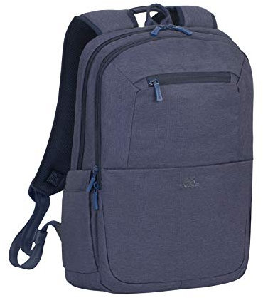 Rivacase ECO wasserfester Laptop-Rucksack mit einem Fach für Notebook bis 15,6 Zoll und Tablet bis 10,1 Zoll – dank Trolley-Gurt perfekt als Reiserucksack – Laptoprucksack aus Polyester / (blau)
