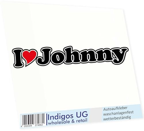 INDIGOS UG - Aufkleber - Autoaufkleber I Love Heart - Ich Liebe mit Herz 15 cm - I Love Johnny - Auto LKW Truck - Sticker mit Namen vom Mann Frau Kind