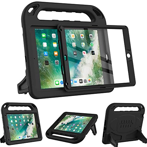 Surom Kids Case for New iPad 9.7 2018/2017 with Built-in Screen Protector, Light Weight Shock Proof Handle Stand Kids Case for iPad 9.7 2017/2018 iPad Air/iPad Air 2/iPad Pro 9.7 - Black