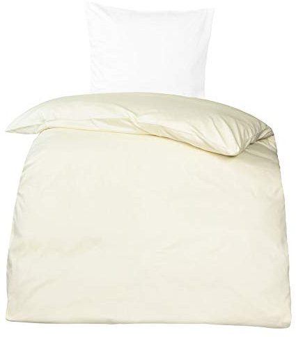 Premium Uni Mako Satin Bettwäsche MOON 100% Baumwolle Creme (Deckenbezug 155x220, Creme)