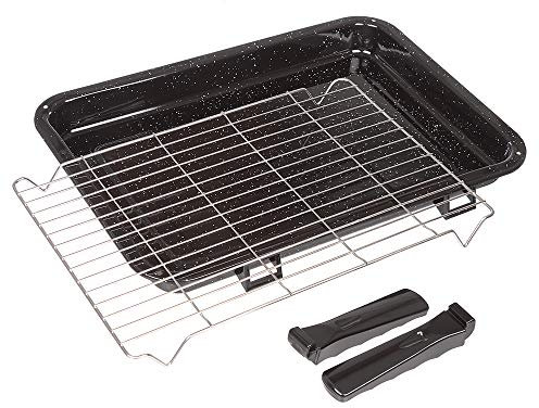 Invero Universal Vitreous Enamel Oven Cooker Grill Pan Tray with Steel Wire Rack and Two Detachable Handles Suitable for Most Oven Cookers (415mm x 295mm)
