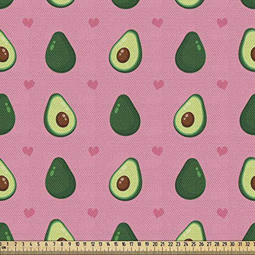 ABAKUHAUS Avocado Gewebe als Meterware, Halbiert Obst und Herz-Kunst, Schön Gewebten Stoff für Polster und Wohnaccessoires, 1M (148x100cm), Pastel Pink