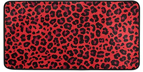 Mnsruu Roter Leoparden-Print Geparden-Teppich für Küche, Flur, Veranda, weich, rutschfest, waschbar, Fußmatte, Badezimmerteppich, 99 x 50 cm