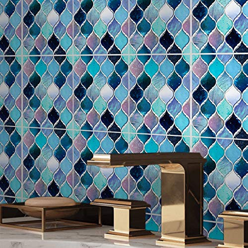 Floor Wall Tile Transfers Sticker for Home Decor, Peel & Stick self-Adhesive splashback, Tile Decals for Living Room Kitchen Bathroom Decor,20cmX20cmX 10 Pieces, Mermaid Vine Mosaic Tile Sticker