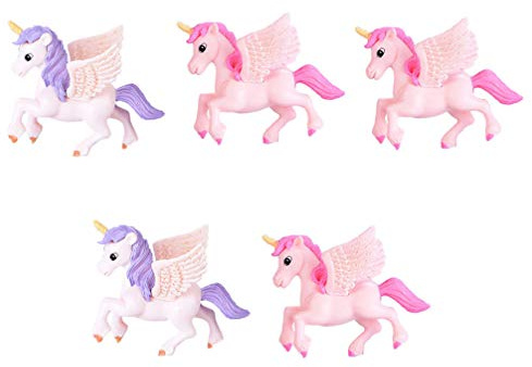 Toddmomy 5 Stück Einhorn-Miniatur-Einhorn-Figuren, Feengarten, Puppenhaus, Mikro-Landschafts-Ornamente, Tierfiguren, Modell-Kuchenaufsätze für Heimwerker, Terrarium, Basteln, Ornament, zufällige Farbe