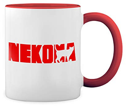 Nekoma High School Haikyuu Anime Weiße Tasse Mug mit roten Felgen und Griff