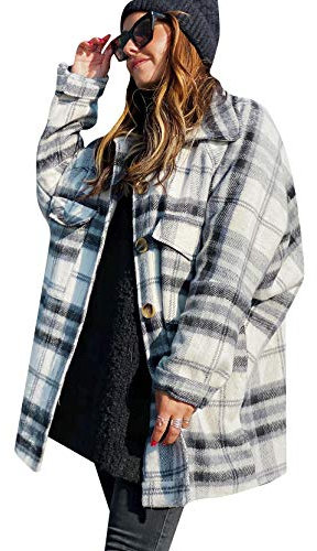 YMING Femme Carreaux Chemisier Hiver Manches Longues Chemise Longue Chemise Décontractée Petit Ami La Mode Noir Blanc Carreaux S
