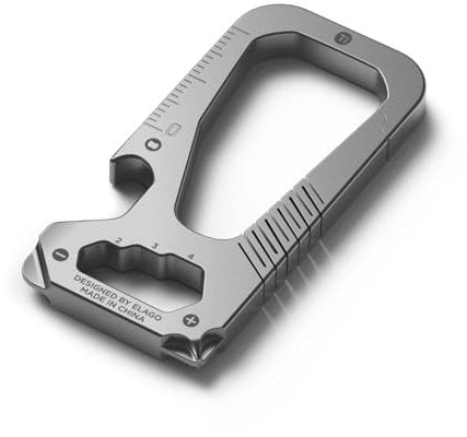 elago Multifunktionaler Titan Schlüsselanhänger EDC Karabiner mit Schraubendreher, Flachkopf, Sechskantschlüssel, Lineal, Flaschenöffner, Multifunktional, Langlebigkeit, Leichtgewicht, Stark