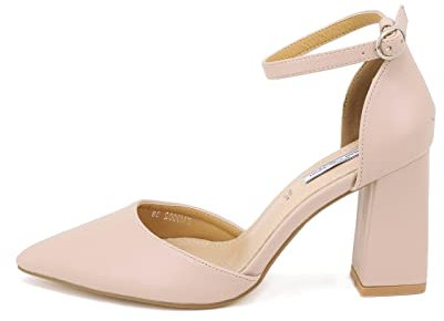 QUEEN HELENA Décolleté Scarpe con Tacco Medio Eleganti a Punta Chiusa con Cinturino Donna ZM6045 (ZM9002 Nude, numeric_38)