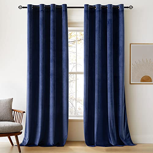 Woaboy Samtvorhänge Verdunkelungsvorhang Gardinen Samt mit Ösen Blickdicht für Wohnzimmer Blackout Curtains Thermovorhang Schalldämmend Schlafzimmer 2er Set 140x245cm (B x H) Dunkelblau