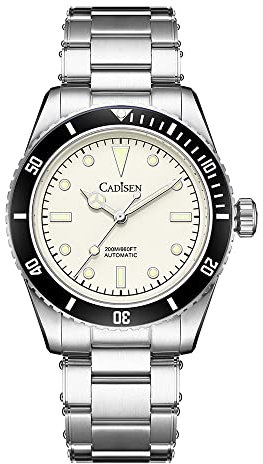 CADISEN Automatik Uhr Herren Mit Gangreserve Mechanische Wasserdicht NH35 Uhren männer (White)