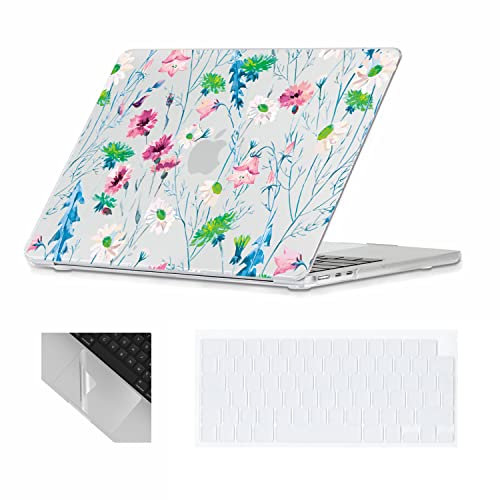 Se7enline Compatible with MacBook Air 13.6 inch Case M2/M3/M4 Chip A2681/A3113/A3240 for 2022-2025 Mac Air Floral Laptop Hard Shell Case&Keyboard Cover Skin&Touchpad Protector, Purple White Daisies