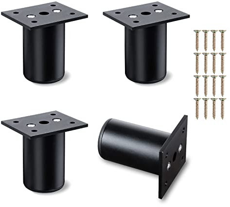 Niviy 4pcs Pied de Meuble Reglable Pieds de Meubles avec Plaque de Fixation Pied de Table Rond Noir pour Pieds d'armoire Pieds Buffet Pieds D'étagère 60 mm Vis Inclus
