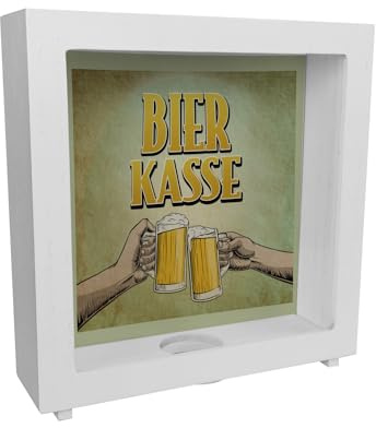 Bierkasse Rahmen Spardose aus Holz mit coolem Retro Motiv - prostende Bierkrüge für die Hausbar oder die nächste Feier mit Freunden die vergessen zu Zahlen damit du Nicht mehr auf