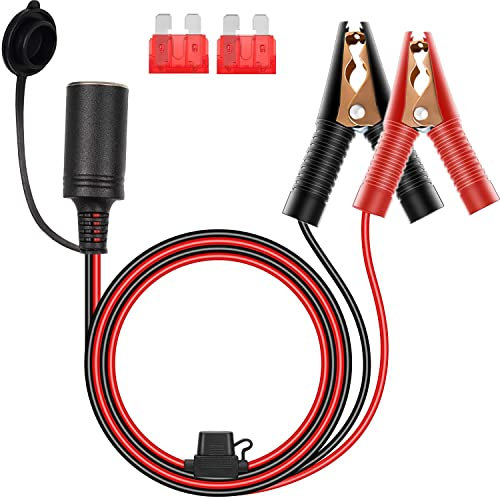 VISSQH 12V/24V krokodilklemmen kfz steckdose,zigarettenanzünder batterieklemme,12v dose mit kabel with 2x fuse protection for portable car battery, inverter, compressor, starterkabel 3.0 m