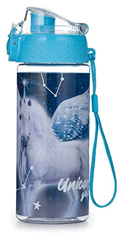 Ragusa-Trade Pegasus Pferd Pferde Kinder Wasserflasche Trinkflasche Flasche bruchsicher Auslaufsichere leicht aus Tritan BPA-frei 500 ml für Schule Kindergarten Sport Freizeit, blau