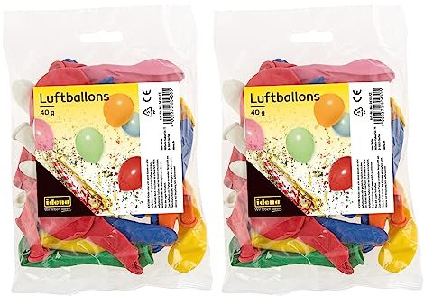 amscan Idena 90169 - Luftballons, 2 Packungen, bunt, 80 g, Dekoration für Geburtstage, Fasching, Einschulung