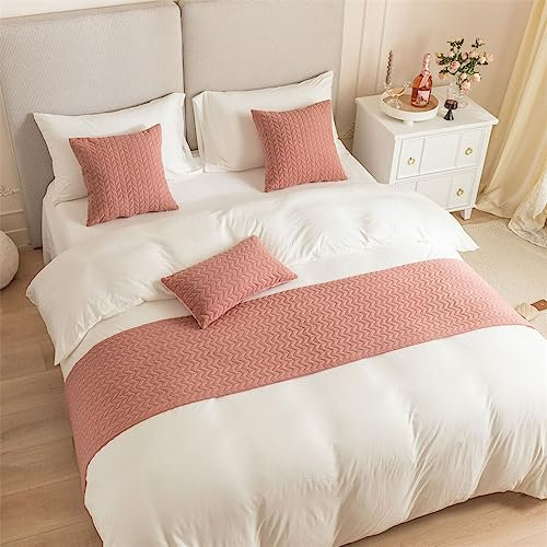 Morbuy Corredor de Cama y Cojines Juego, Camino de Cama con Cojines Verano Bufanda de Cama Protector Colcha Decoration Cola de Cama Toalla (45x210+45x45cm,Rosa)