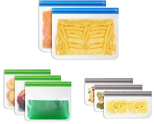 Vicloon Sacchetti Riutilizzabili, 8 Pezzi Sacchetti per Alimenti in Silicone,Sacchetti in Silicone Senza BPA, Sacchetti Sandwich Riutilizzabili, Sacchetti per Freezer per Frutta, Verdura, Carne