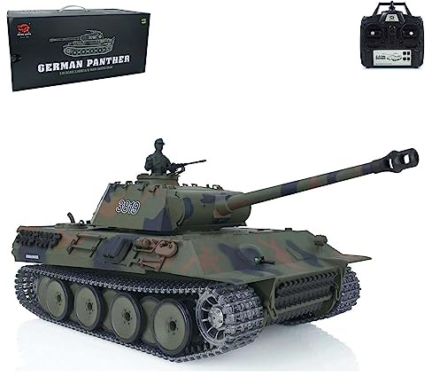 1/16 RC-Panzer HL Panther V 3819, 7.0 Metallmodell mit 340° Turmdrehung | Rauchgenerator, Infrarotkampf und BB-Schussfunktion, ferngesteuertes RTR Militärmodell für Hobbyisten