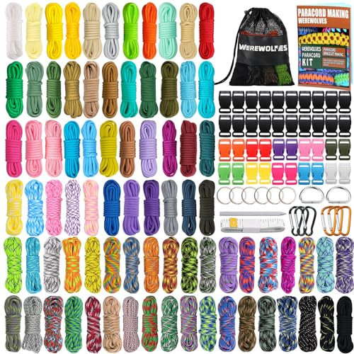 WEREWOLVES Paracord 550 Combo Crafting Kits mit Anleitung- 80 Farben 10ft Multifunktions Seile und komplettes Zubehör für die Herstellung von Paracord Armbänder, Lanyards (Lucky)