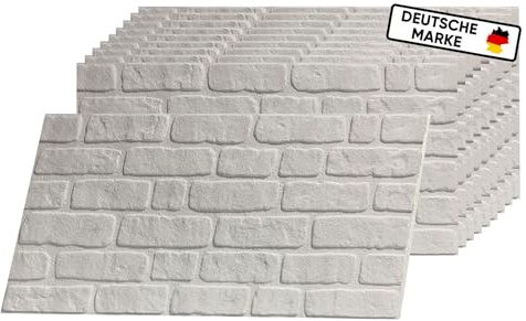 AS Country Stone® Wandpaneele Steinoptik - 3D Effekt - Wandverkleidung Steinoptik für Küche, Wohnzimmer, Innen- und Außenbereich - Steinoptik Styropor - 3D Wandpaneele - Akustikpaneele I ST White |