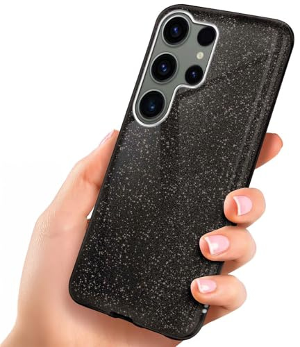 ONEFLOW Glitter Case für Samsung Galaxy S23 Ultra Glitzer Handyhülle mit Kameraschutz, Stylische Hülle Glitzernd, Dünne TPU Schutzhülle für Damen, Glitzerhülle Qi kompatibel, Schwarz