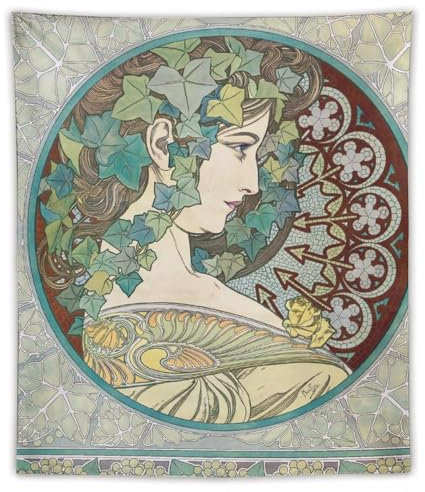 CEWO Jugendstil-Illustratoren Alphonse Mucha Efeu Poster, Wandteppich, Kunstdruck, Wandbild, Malerei, Wandteppich, hängendes Bild, Familienschlafzimmer, Dekoration, Geschenk, 127 x 152,4 cm