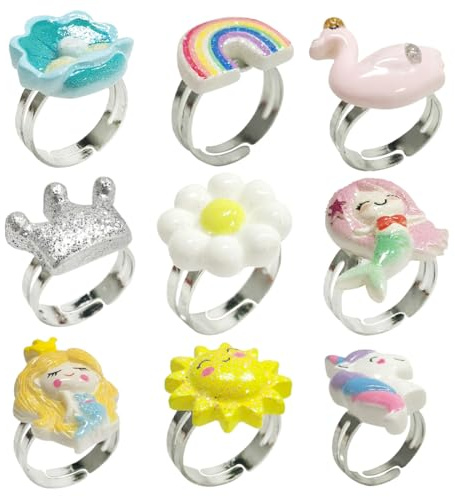 EBHO 9 Stück Kinderringe Mädchen Kinderschmuck Kinderringe Schmuck Verstellbar, Geschenke für Mädchen