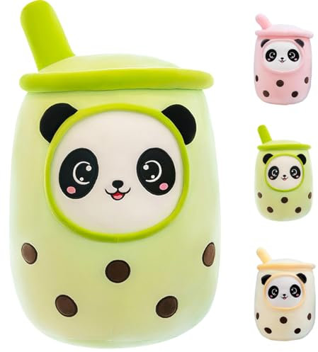 Aiuidun Panda Boba Kuscheltier,Bubble Tea Stofftier Plüschkissen Spielzeug Weiches Umarmungskissen Geschenk für Kinder Mädchen Jungen(Grün,50cm)