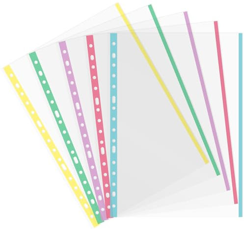 Grafoplás Lot de 25 pochettes perforées avec bord pastel Format Folio Finition verre Dos renforcé Polypropylène Extra Idéal pour l'école et le bureau