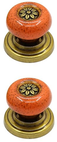 2 Pack Antique Cabinet Knobs Vintage Ceramic Drawer Pulls Furniture Door Knobs Round Single Hole Cupboard Knobs with Screws Wardrobe Handles for Dresser Cabinet,Decorative (A,Orange)