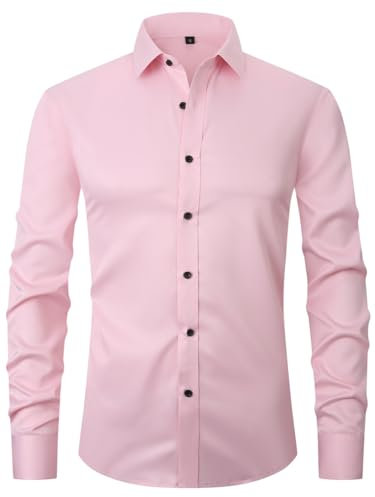 corfty Chemise habillée à manches longues pour homme – Chemise boutonnée extensible infroissable coupe régulière, rose, Taille XL