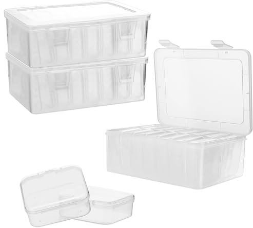 LEXININ 3 Pack 14 Grids Small Bead Organizers, Clear Bead Storage Box with Hinged Lid, Small Plastic Craft Storage Case Containers for Jewelry