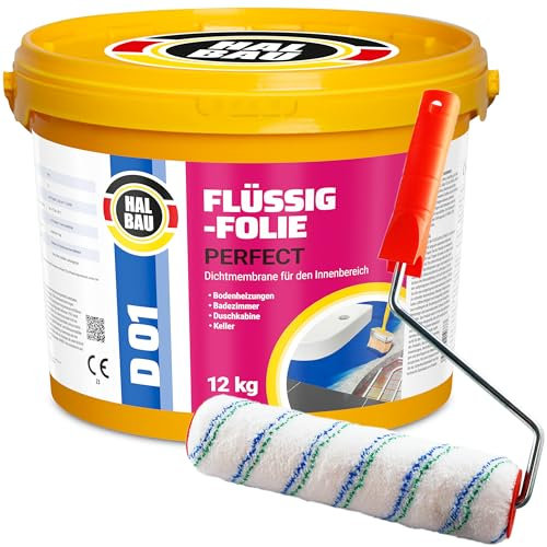 Flüssigfolie Profi 7kg, Abdichtung für Bad, Dusche, Innenbereich, Wassersperre unter Fliesen + Farbroller 10cm Set Halbau D01