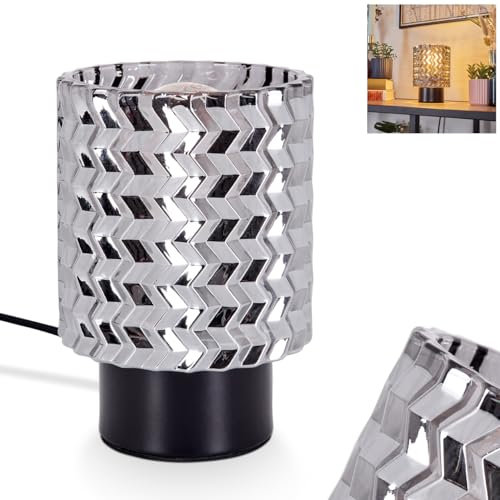 Tischleuchte Falgorosa, Tischlampe aus Metall/Glas in Schwarz/Chrom/Rauch, Leuchte im modernen Vintage/Retro-Design mit Schirm aus Glas (Ø 11 cm) u. An/-Auschalter am Kabel, 1 x E27, ohne Leuchtmittel