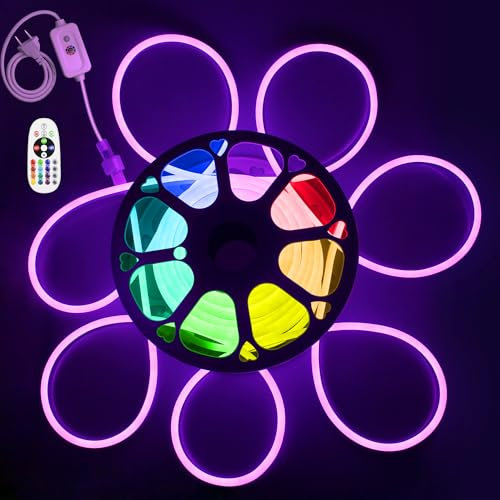 ALITOVE RGB Neon LED Strip 20m LED Streifen 230V Direktanschluss mit Fernbedienung Farbwechsel 80LEDs/m Lichtband Außen Wasserdicht für Kommerzielle Garten Pool Party Home Dekoration (Keine APP)