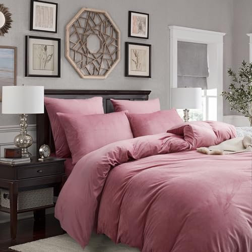 Gezu Plüsch Bettwäsche Winter 135x200cm 4Teilig Rosa Altrosa Hellrosa Doppelseitiger Kaschmir Flanell Touch Bettbezug Flauschiger Und Warmer Samt Bettbezug Set Mit Reißverschluss Mit Kissenbezug80x80