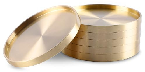 2.95 Zoll Getränkeuntersetzer Aus Kupfer Messinguntersetzer, 6er Rund Goldene Untersetzer, Messing-Untersetzer Für Getränke und Bargläser, Golden Dekoration (7,5 cm)