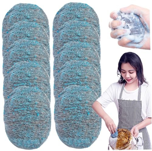 10 Pcs Tampon Jex avec Savon en Laine d'acier, Éponge à récurer en Acier, Easy Nettoyage Poussions De Laine en Acier, éPoudeur RéUtilisable Absorbant, Absorbant Tampons enlaine en Laine (B)