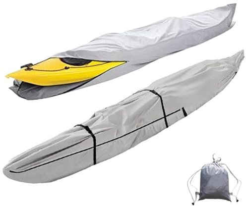 Kajak Abdeckung 3m-5.5m Kanu Abdeckung Plane Bootsplane Kajak Persenning Kanu Abdeckplanekanu Wasserdicht UV-Beständig Staubdicht Abdeckplane für Kanu Kajak Abdeckungen(Gray,5.5 m/18ft)
