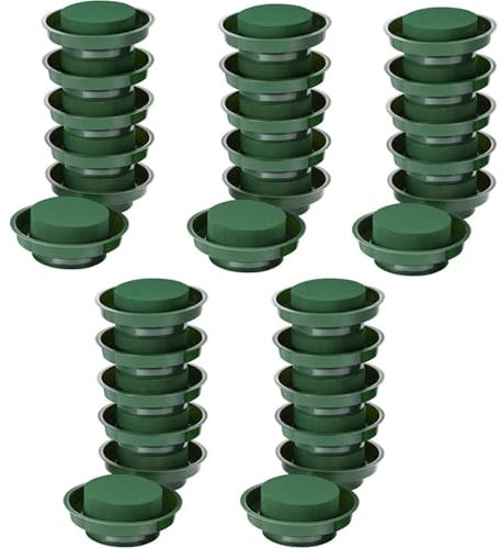 Cobenga 30 Pcs Flower Foam Bowl, 12cm Flower Foam Tray Floral Foam Round Floral Foam Block, Wet Floral Foam Cylinders with Tray, Flower Arrangement Foam for Wedding Florist Floral and DIY Craft